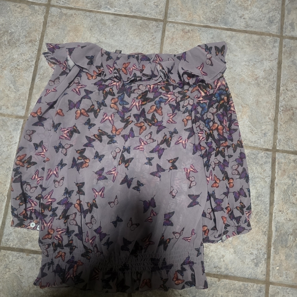 Ted Baker Multicolor Butterfly Ruffle Blouse - Picture 2 of 4
